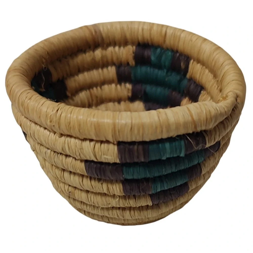 Vintage Crafted African Basket‎ Woven Coil Authentic Tanzania Handmade Two Inch